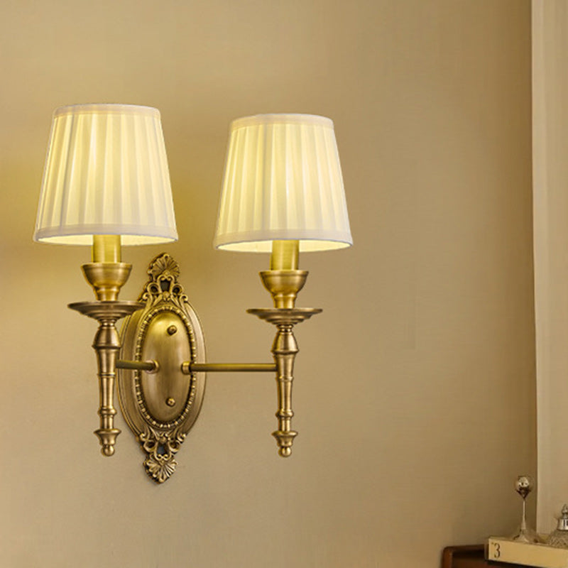 Traditional European Drum Copper Fabric 1/2-Light Wall Sconce Lamp For Living Room