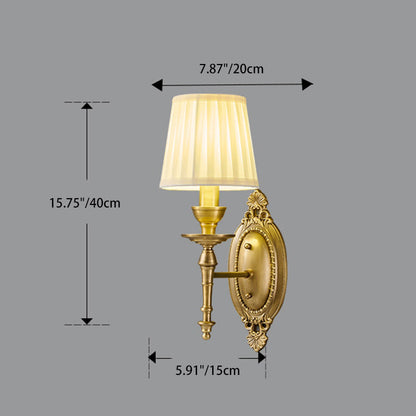 Traditional European Drum Copper Fabric 1/2-Light Wall Sconce Lamp For Living Room