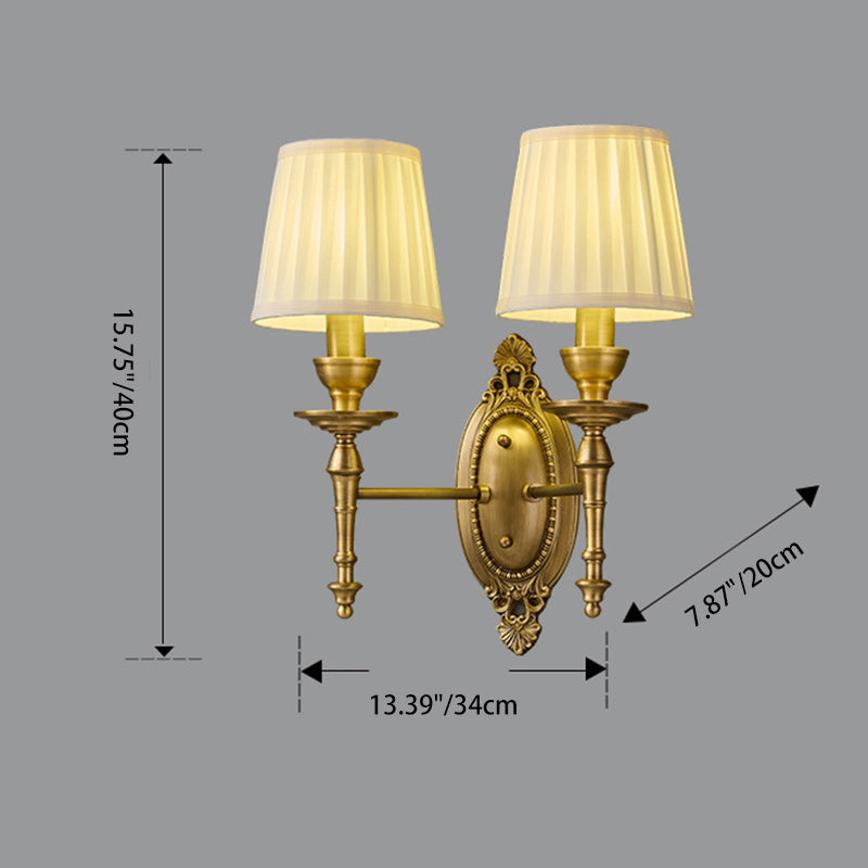 Traditional European Drum Copper Fabric 1/2-Light Wall Sconce Lamp For Living Room