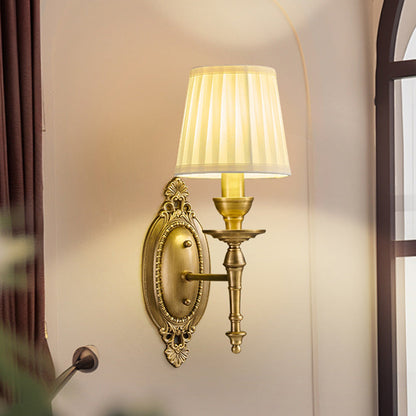 Traditional European Drum Copper Fabric 1/2-Light Wall Sconce Lamp For Living Room