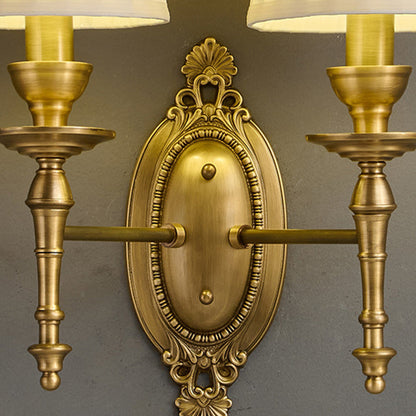 Traditional European Drum Copper Fabric 1/2-Light Wall Sconce Lamp For Living Room