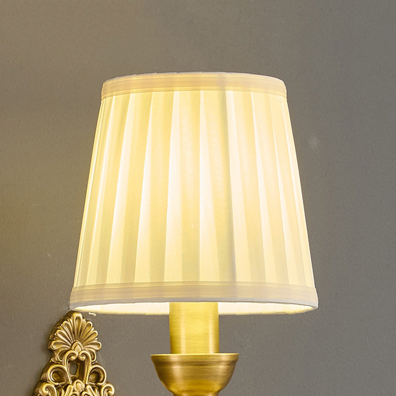 Traditional European Drum Copper Fabric 1/2-Light Wall Sconce Lamp For Living Room