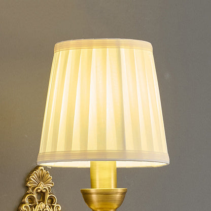 Traditional European Drum Copper Fabric 1/2-Light Wall Sconce Lamp For Living Room
