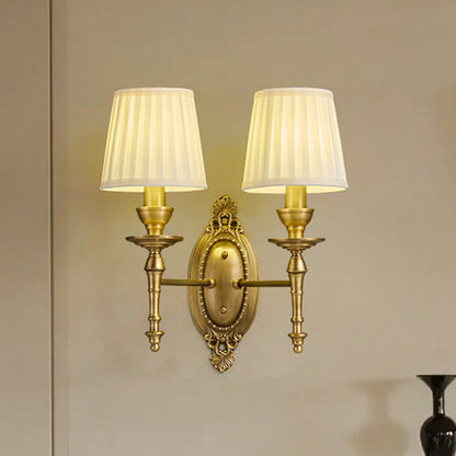 Traditional European Drum Copper Fabric 1/2-Light Wall Sconce Lamp For Living Room
