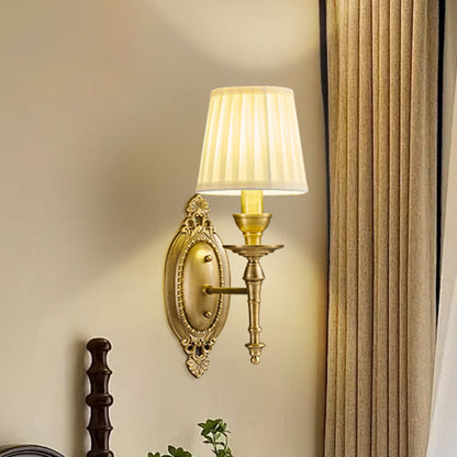 Traditional European Drum Copper Fabric 1/2-Light Wall Sconce Lamp For Living Room