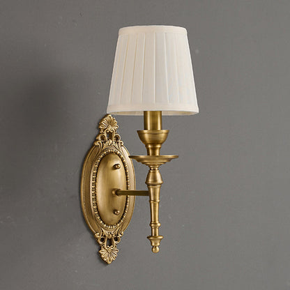 Traditional European Drum Copper Fabric 1/2-Light Wall Sconce Lamp For Living Room