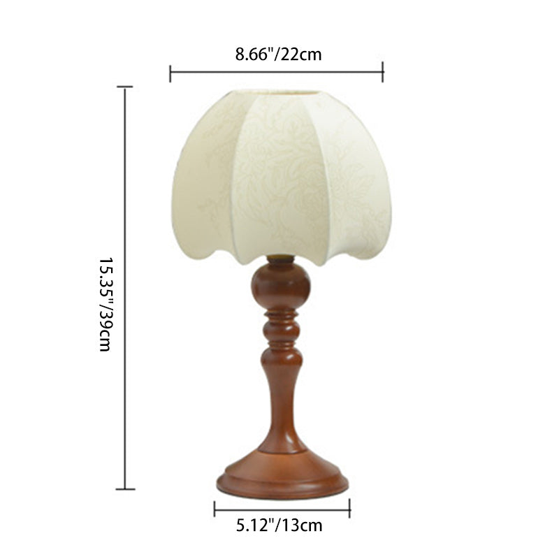 Traditional Chinese Dome Wood Fabric 1-Light Table Lamp For Living Room