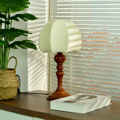 Traditional Chinese Dome Wood Fabric 1-Light Table Lamp For Living Room