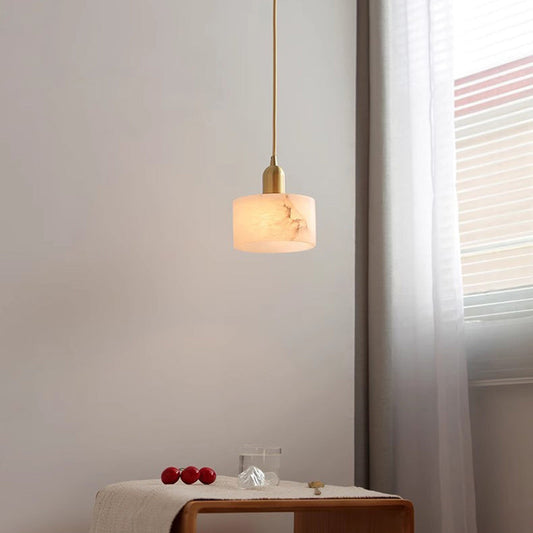 Contemporary Luxury Cylinder Copper Stone 1-Light Pendant Light For Living Room