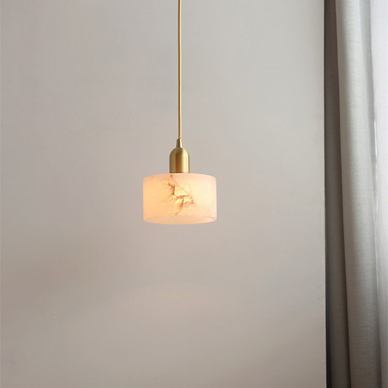 Contemporary Luxury Cylinder Copper Stone 1-Light Pendant Light For Living Room