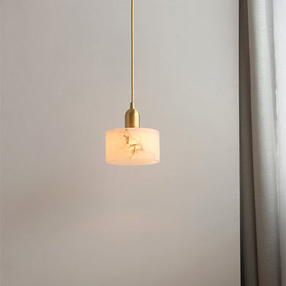 Contemporary Luxury Cylinder Copper Stone 1-Light Pendant Light For Living Room