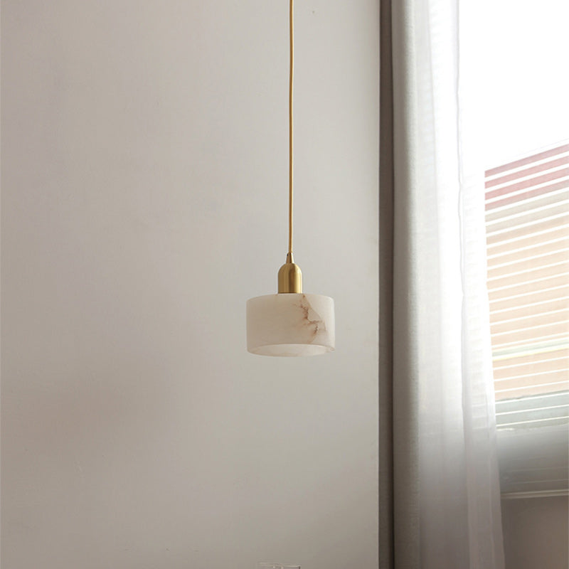 Contemporary Luxury Cylinder Copper Stone 1-Light Pendant Light For Living Room