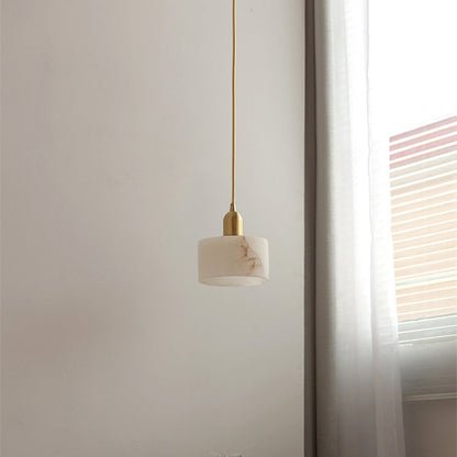 Contemporary Luxury Cylinder Copper Stone 1-Light Pendant Light For Living Room