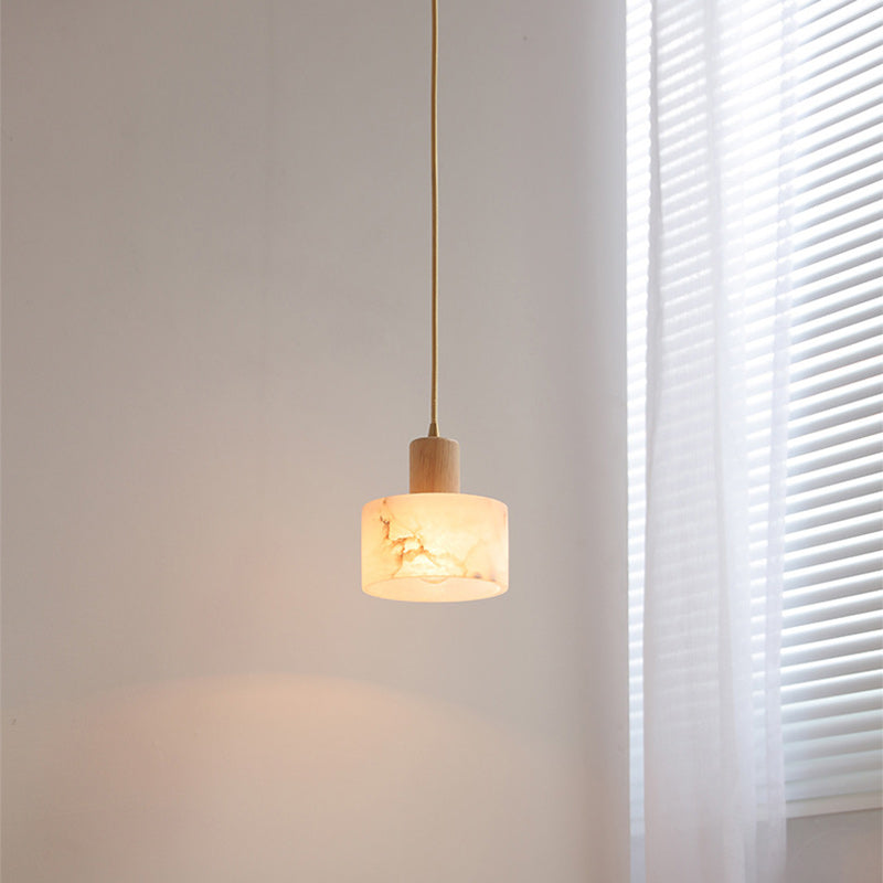 Contemporary Luxury Cylinder Copper Stone 1-Light Pendant Light For Living Room