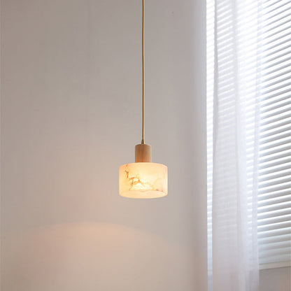 Contemporary Luxury Cylinder Copper Stone 1-Light Pendant Light For Living Room