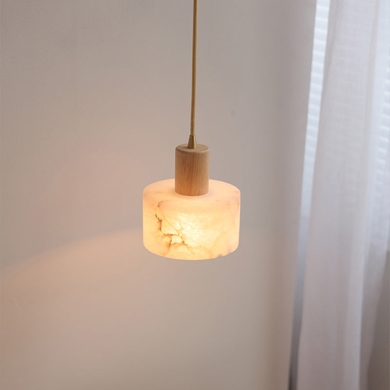 Contemporary Luxury Cylinder Copper Stone 1-Light Pendant Light For Living Room