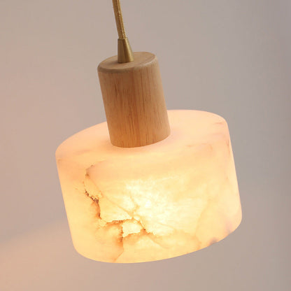 Contemporary Luxury Cylinder Copper Stone 1-Light Pendant Light For Living Room