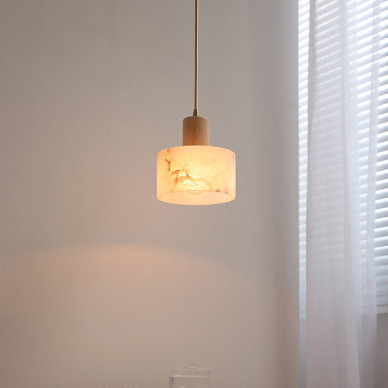 Contemporary Luxury Cylinder Copper Stone 1-Light Pendant Light For Living Room