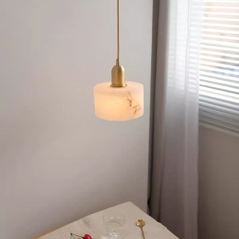Contemporary Luxury Cylinder Copper Stone 1-Light Pendant Light For Living Room