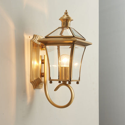 Traditional European Trapezoid Copper Glass 1-Light Wall Sconce Lamp For Garden