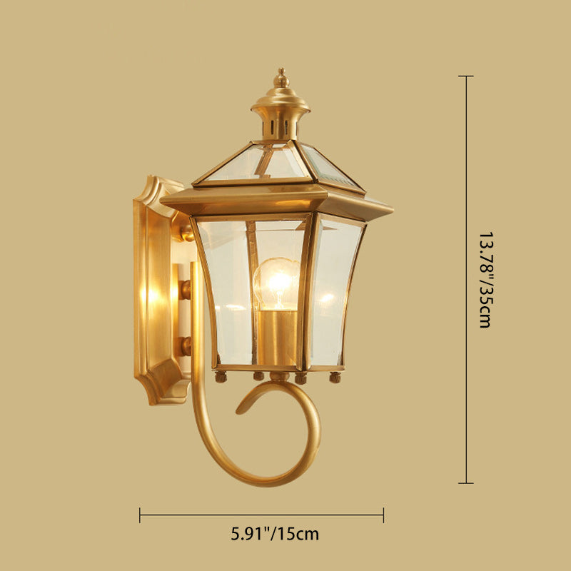 Traditional European Trapezoid Copper Glass 1-Light Wall Sconce Lamp For Garden