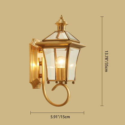 Traditional European Trapezoid Copper Glass 1-Light Wall Sconce Lamp For Garden