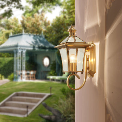 Traditional European Trapezoid Copper Glass 1-Light Wall Sconce Lamp For Garden