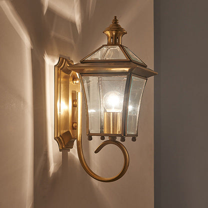 Traditional European Trapezoid Copper Glass 1-Light Wall Sconce Lamp For Garden
