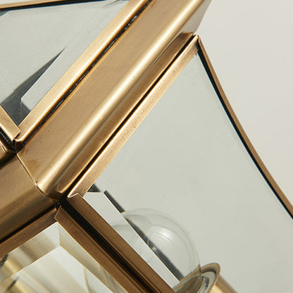 Traditional European Trapezoid Copper Glass 1-Light Wall Sconce Lamp For Garden