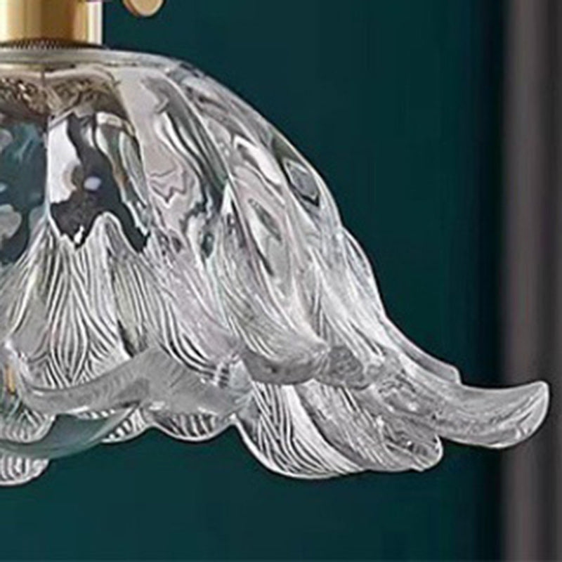 Traditional Japanese Flower Copper Glass 1-Light Pendant Light For Living Room