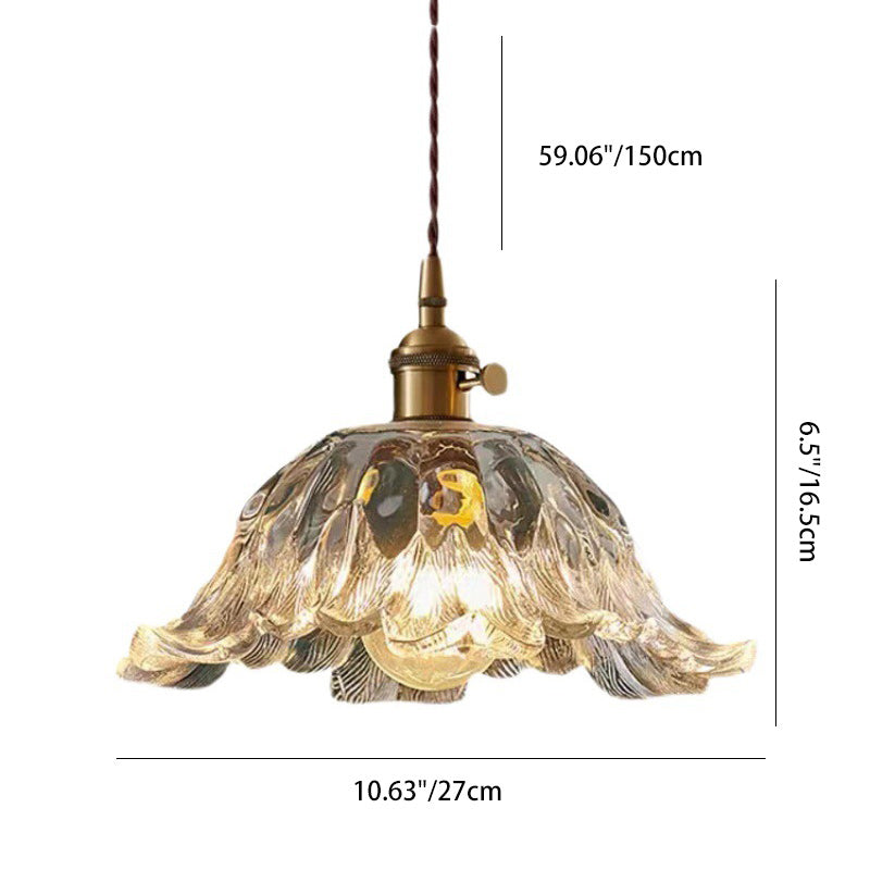 Traditional Japanese Flower Copper Glass 1-Light Pendant Light For Living Room