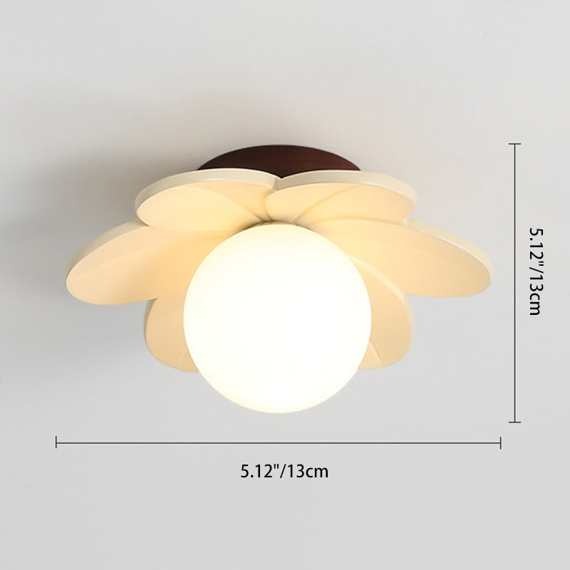 Contemporary Creative Flower Iron Resin 1-Light Semi-Flush Mount Ceiling Light For Living Room