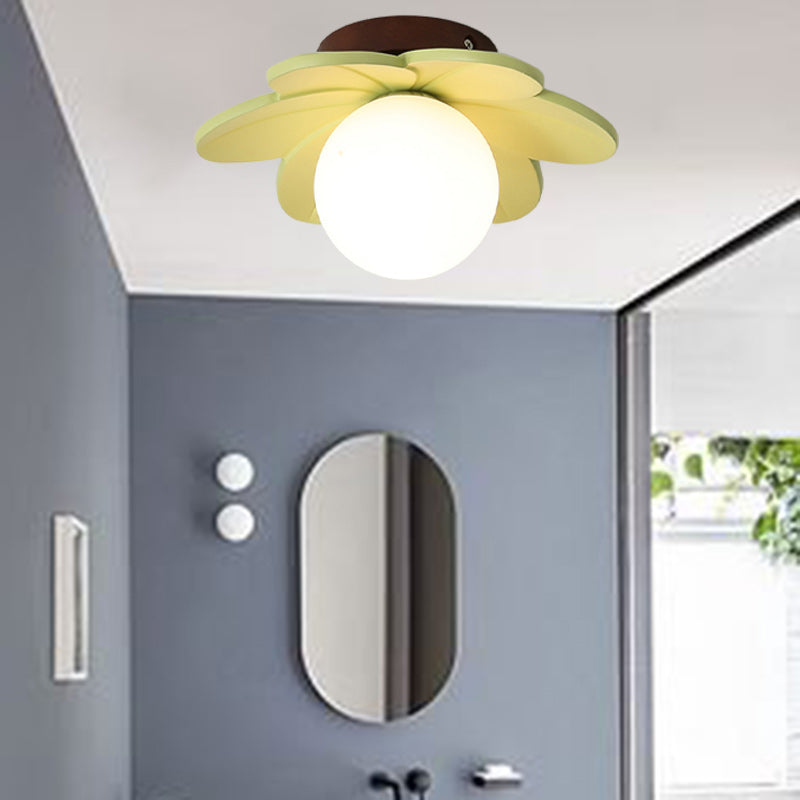 Contemporary Creative Flower Iron Resin 1-Light Semi-Flush Mount Ceiling Light For Living Room