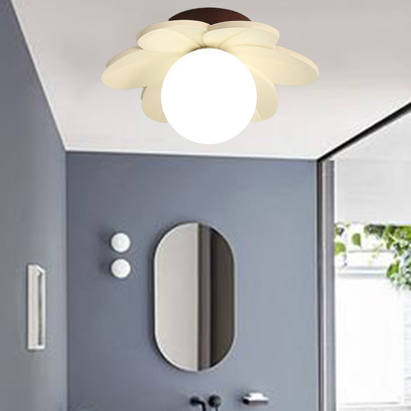 Contemporary Creative Flower Iron Resin 1-Light Semi-Flush Mount Ceiling Light For Living Room