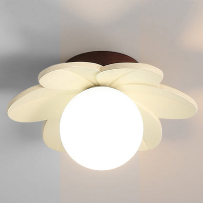 Contemporary Creative Flower Iron Resin 1-Light Semi-Flush Mount Ceiling Light For Living Room