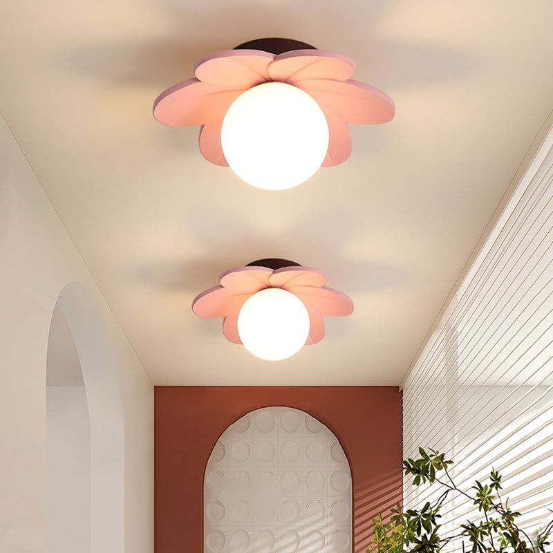 Contemporary Creative Flower Iron Resin 1-Light Semi-Flush Mount Ceiling Light For Living Room