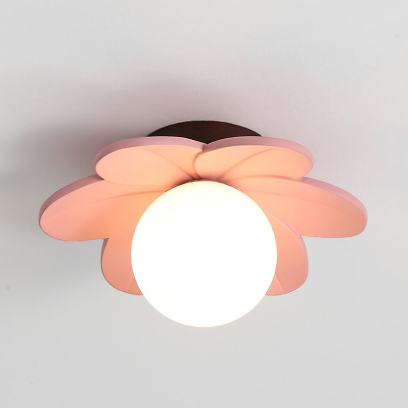 Contemporary Creative Flower Iron Resin 1-Light Semi-Flush Mount Ceiling Light For Living Room