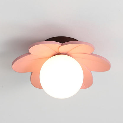 Contemporary Creative Flower Iron Resin 1-Light Semi-Flush Mount Ceiling Light For Living Room