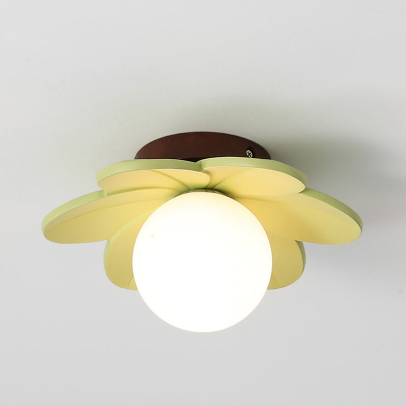 Contemporary Creative Flower Iron Resin 1-Light Semi-Flush Mount Ceiling Light For Living Room
