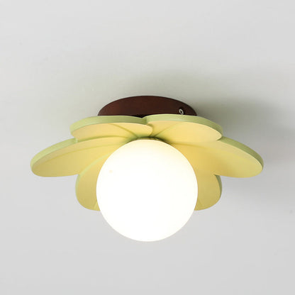 Contemporary Creative Flower Iron Resin 1-Light Semi-Flush Mount Ceiling Light For Living Room