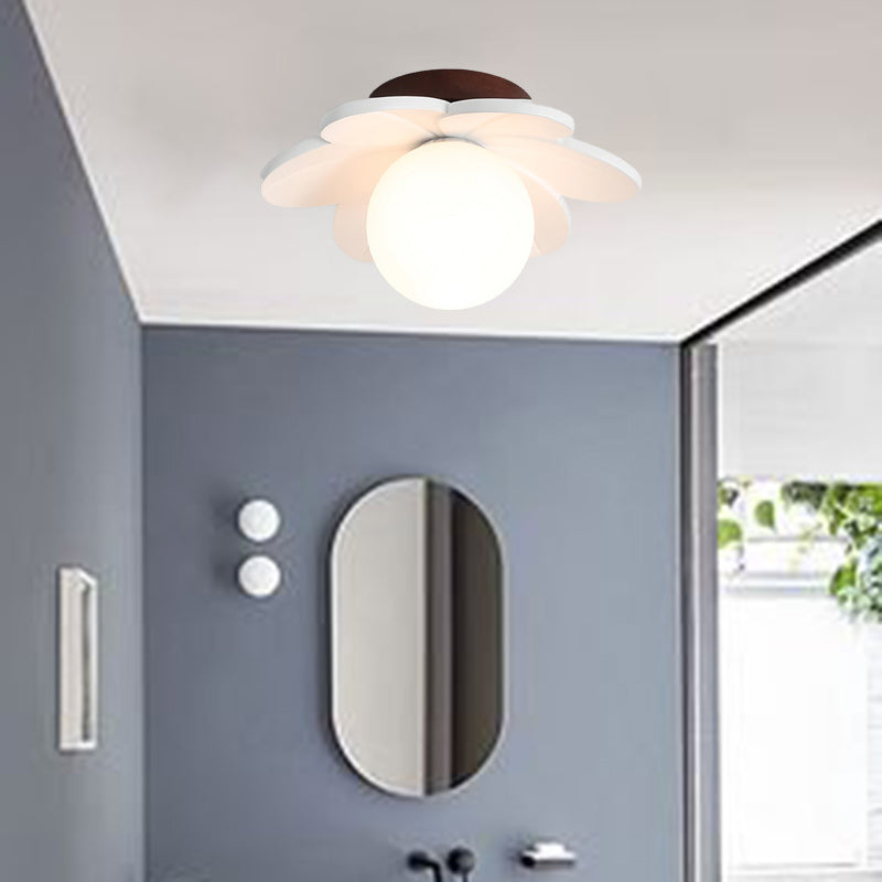 Contemporary Creative Flower Iron Resin 1-Light Semi-Flush Mount Ceiling Light For Living Room