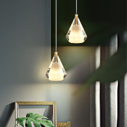 Contemporary Luxury Diamond Copper Glass 1-Light Pendant Light For Living Room