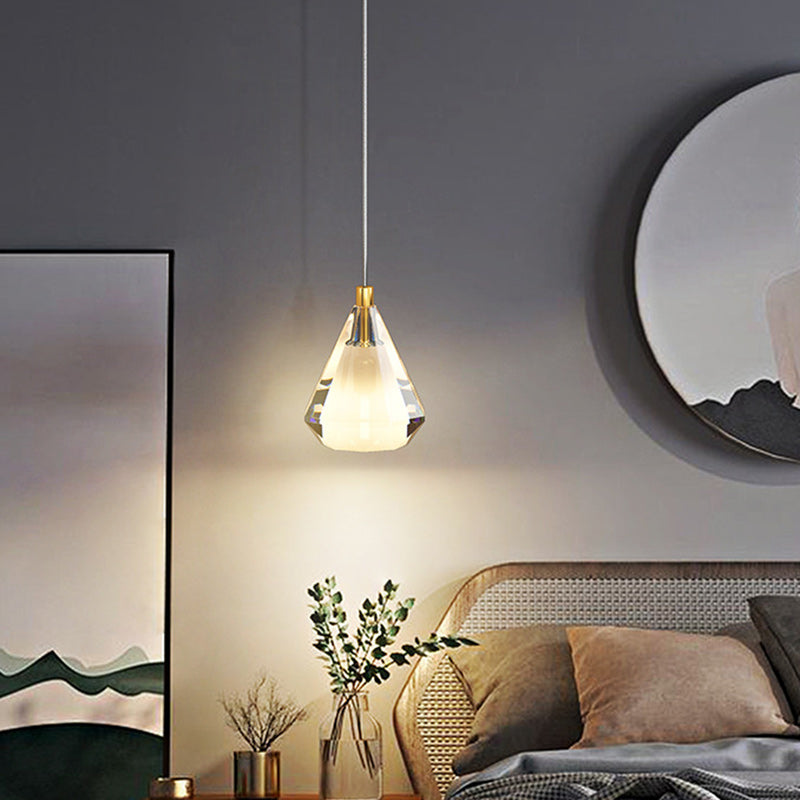 Contemporary Luxury Diamond Copper Glass 1-Light Pendant Light For Living Room