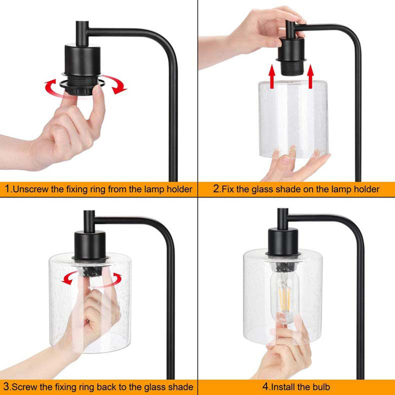 Contemporary Industrial Cylinder Iron Glass 1-Light Table Lamp For Living Room
