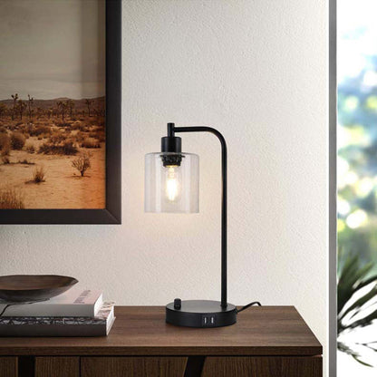 Contemporary Industrial Cylinder Iron Glass 1-Light Table Lamp For Living Room
