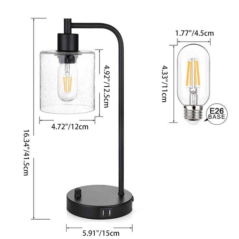 Contemporary Industrial Cylinder Iron Glass 1-Light Table Lamp For Living Room