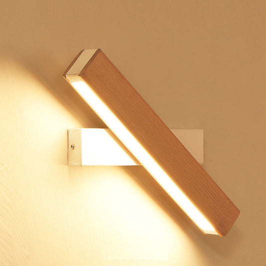 مصباح حائط LED مستطيل الشكل مصنوع من الخشب والبلاستيك بتصميم عصري بسيط لغرفة المعيشة 