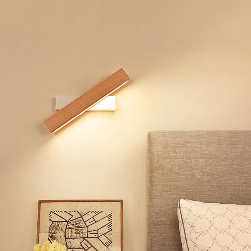 Modern Minimalist Rectangular Wood Plastic LED Wall Sconce Lamp For Living Room