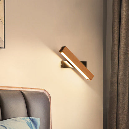 Modern Minimalist Rectangular Wood Plastic LED Wall Sconce Lamp For Living Room