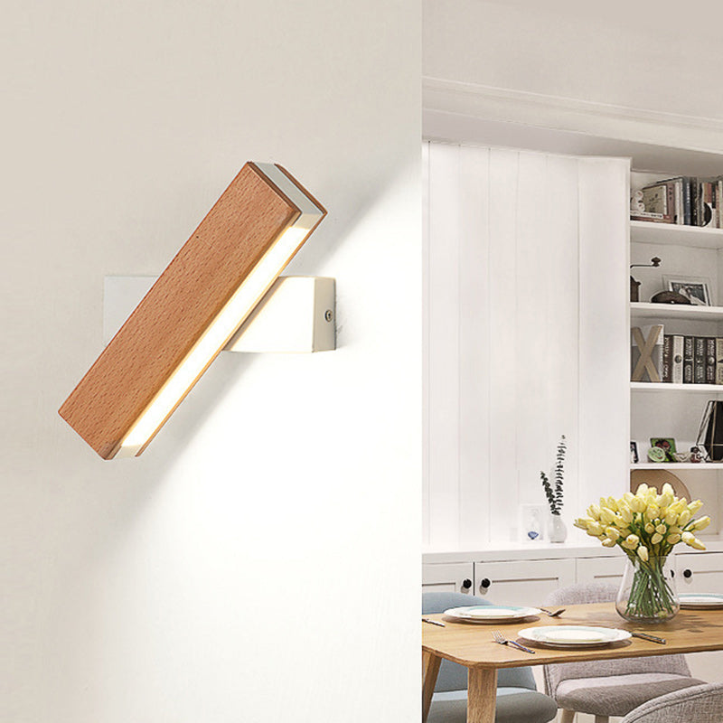 Modern Minimalist Rectangular Wood Plastic LED Wall Sconce Lamp For Living Room